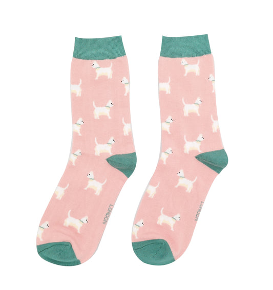Miss Sparrow Bamboo Cute Scottie Dogs Socks - Pink