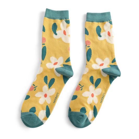 Miss Sparrow Bamboo Giant Daisies Socks - Yellow
