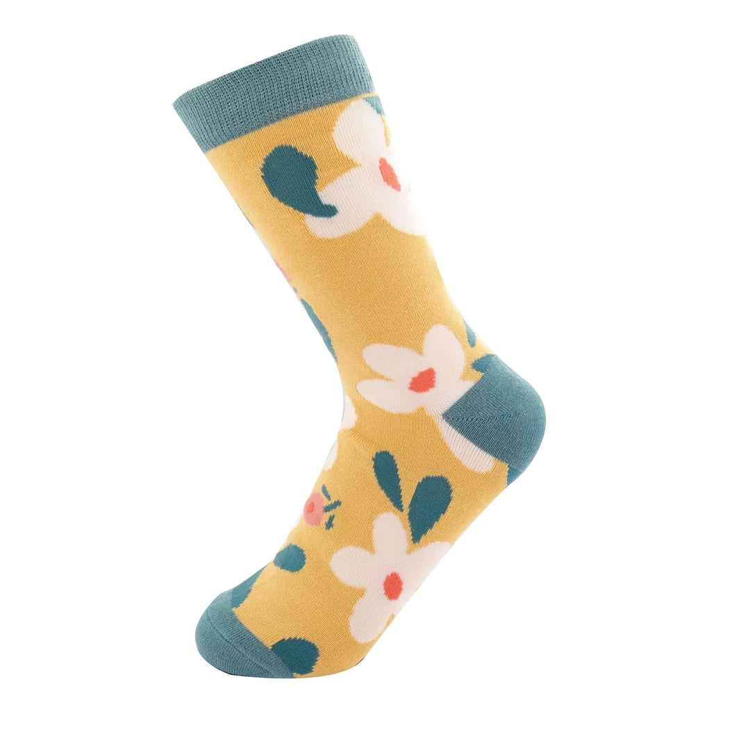 Miss Sparrow Bamboo Giant Daisies Socks - Yellow