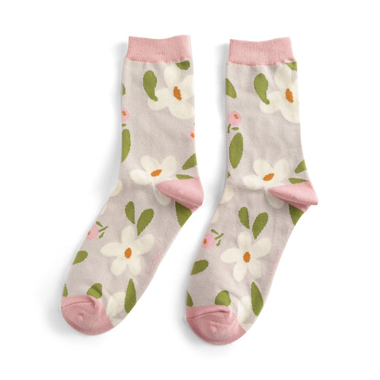 Miss Sparrow Bamboo Giant Daisies Socks - Silver Grey