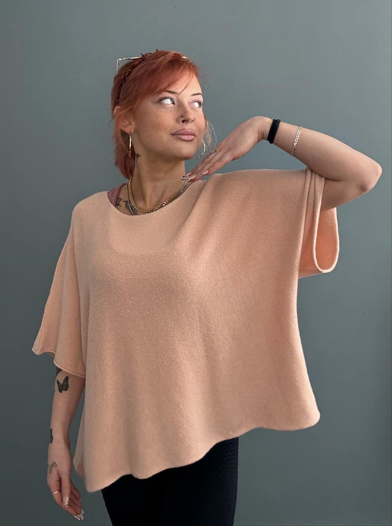 Italian Short Sleeve Cropped Sweater - Peach