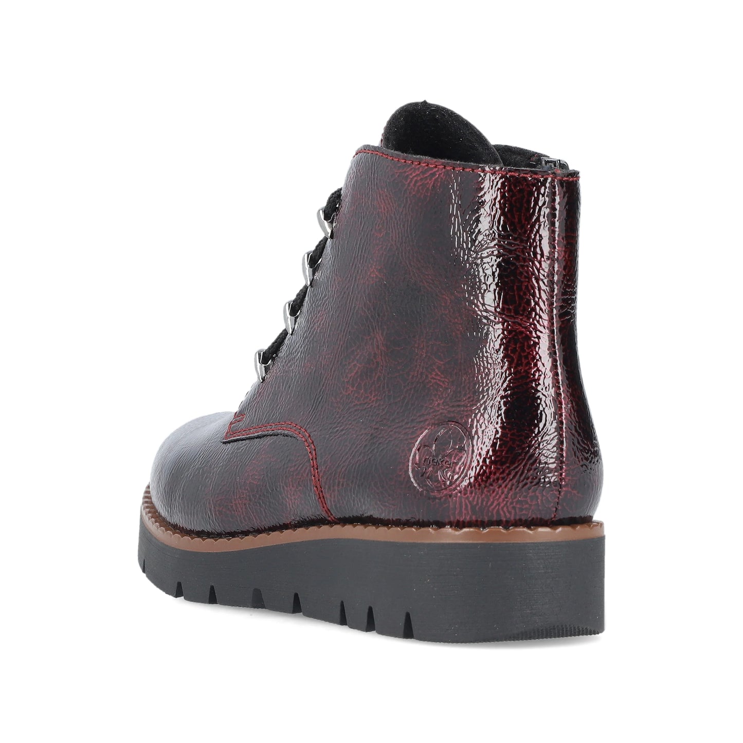 Rieker Zip & Lace Patent Boots 44902 - Berry Red