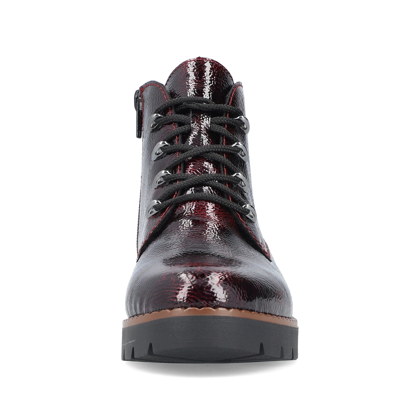 Rieker Zip & Lace Patent Boots 44902 - Berry Red