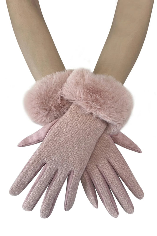 Faux Fur Cuff Gloves - Pink or Grey
