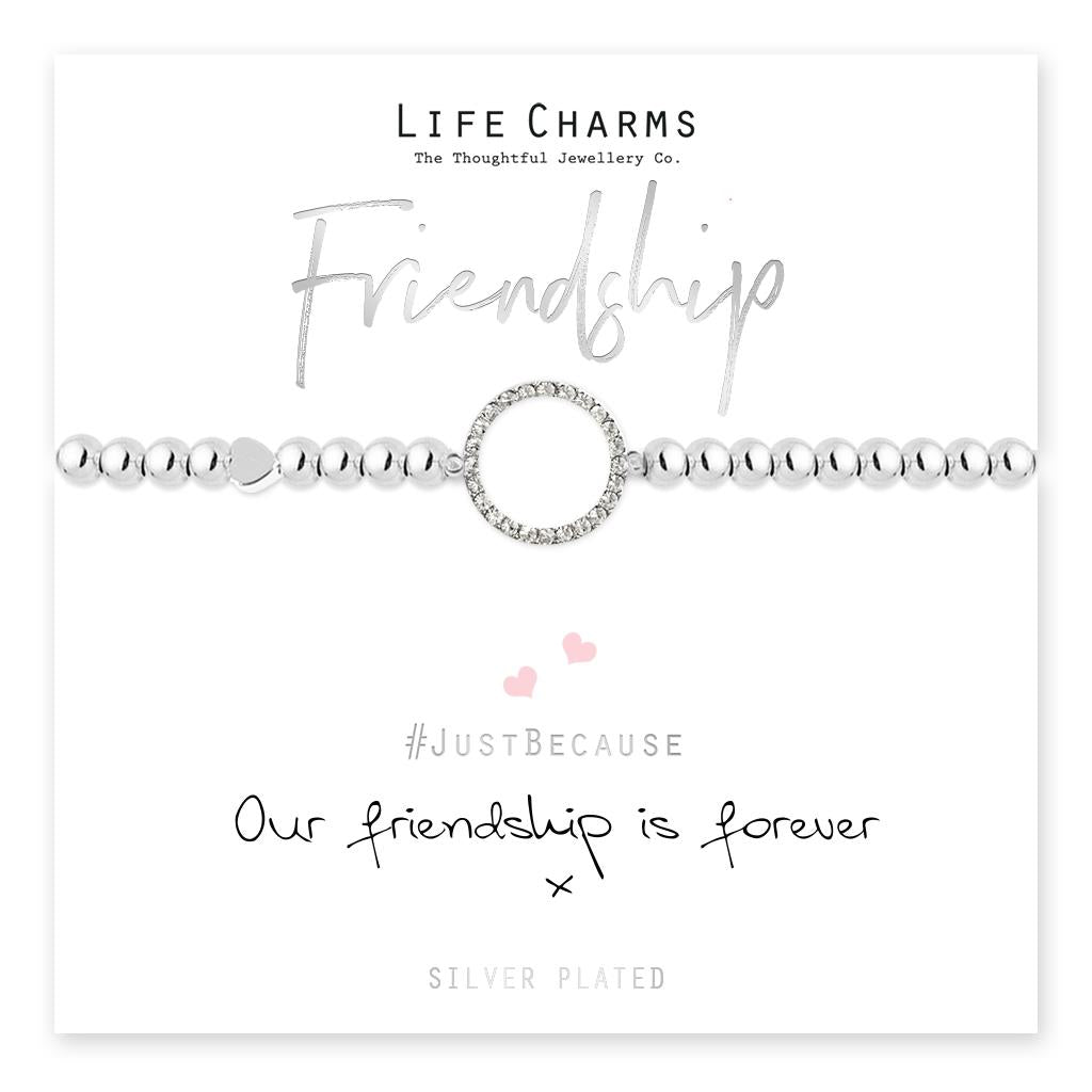 Life Charms Silver Plated Stretch Bracelet with Crystal Circle - Friendship is Forever