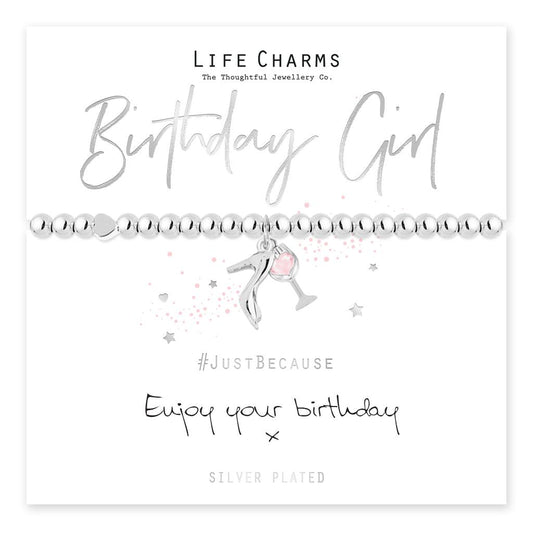 Life Charms Silver Plated Beaded Stretch Bracelet - Birthday Girl