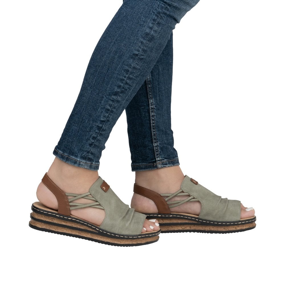 Rieker Elasticated Khaki Green Sandals 62962
