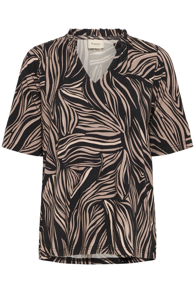 Fransa Flora Tee Short Sleeve Top - Black Mix