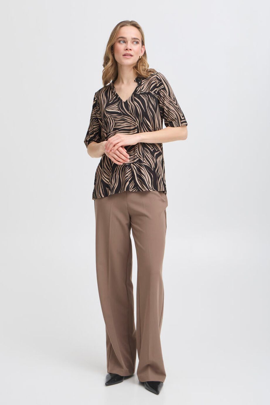 Fransa Flora Tee Short Sleeve Top - Black Mix