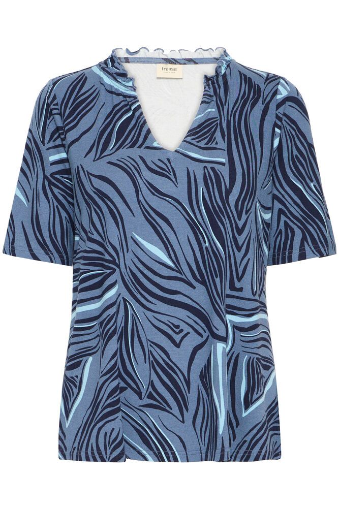 Fransa Flora Short Sleeve Top - Blue Mix