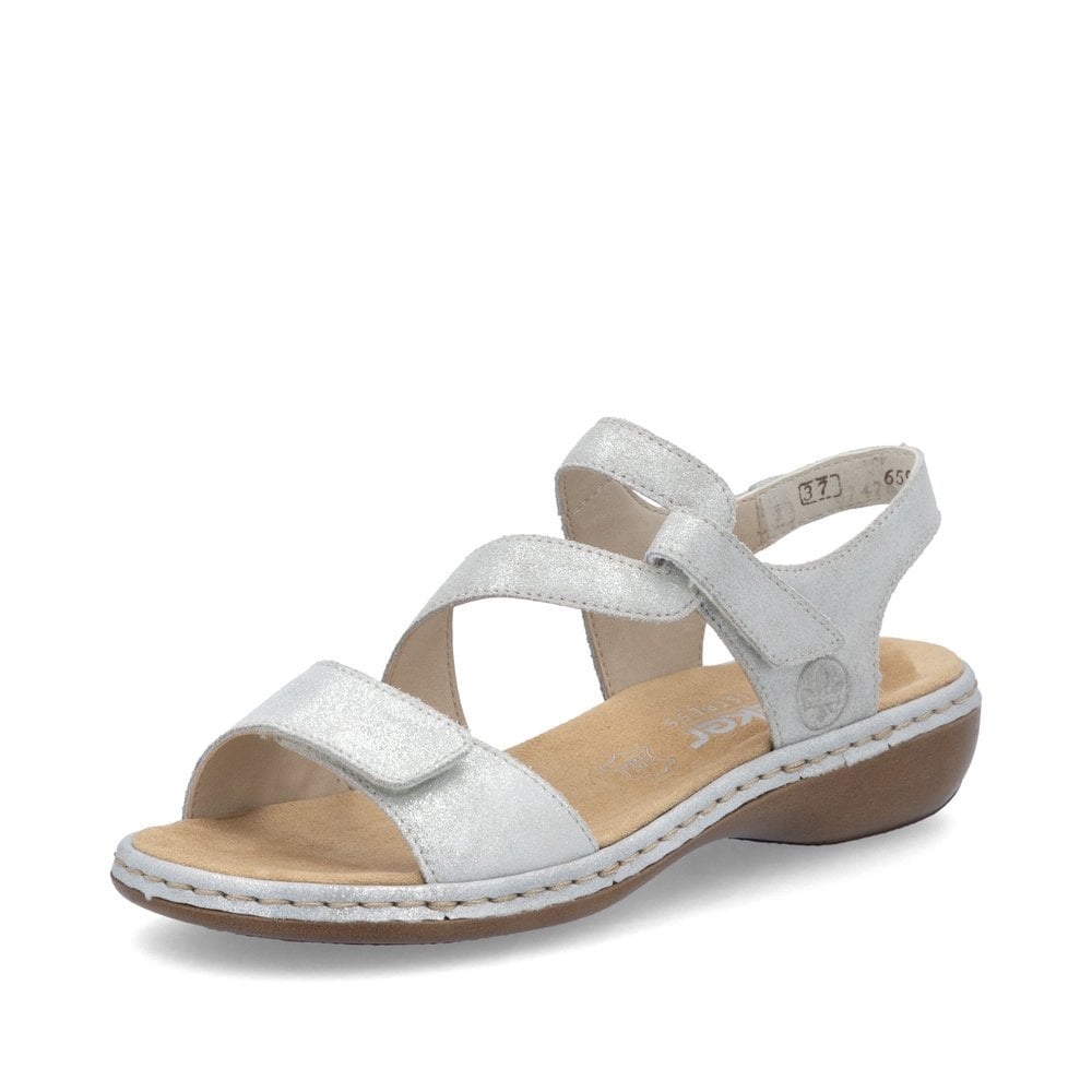 Rieker Silver Hook & Loop Sandals 659C7 - Metallic Silver