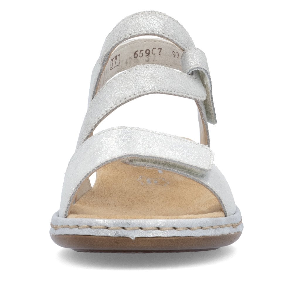 Rieker Silver Hook & Loop Sandals 659C7 - Metallic Silver