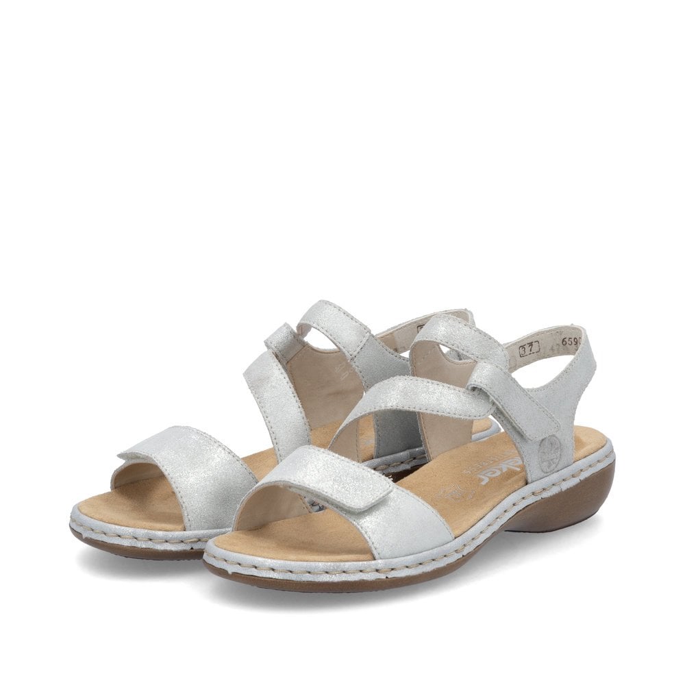 Rieker Silver Hook & Loop Sandals 659C7 - Metallic Silver