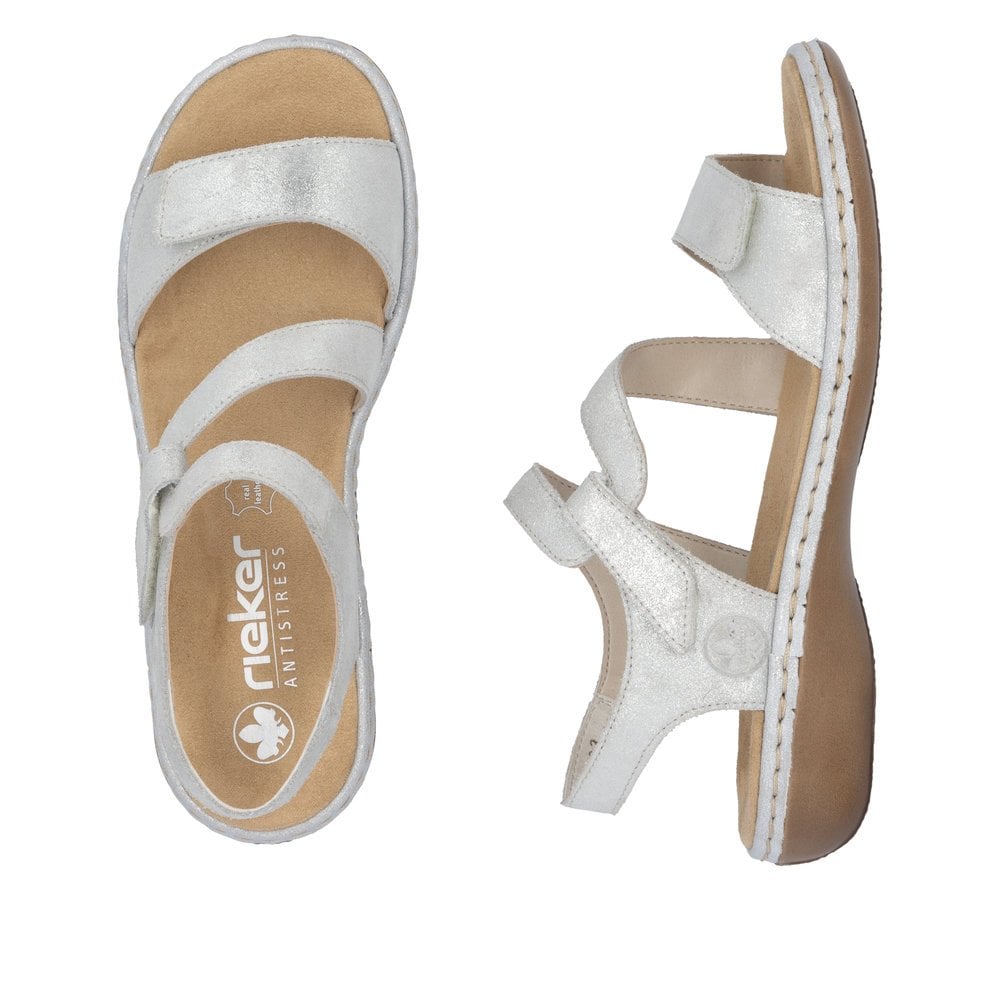 Rieker Silver Hook & Loop Sandals 659C7 - Metallic Silver