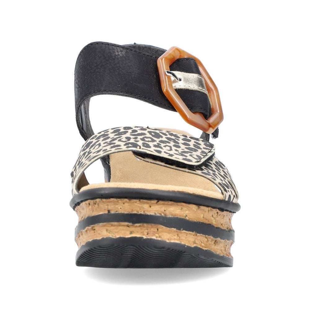 Rieker Black/ Animal Wedged Sandals 68176 - Black