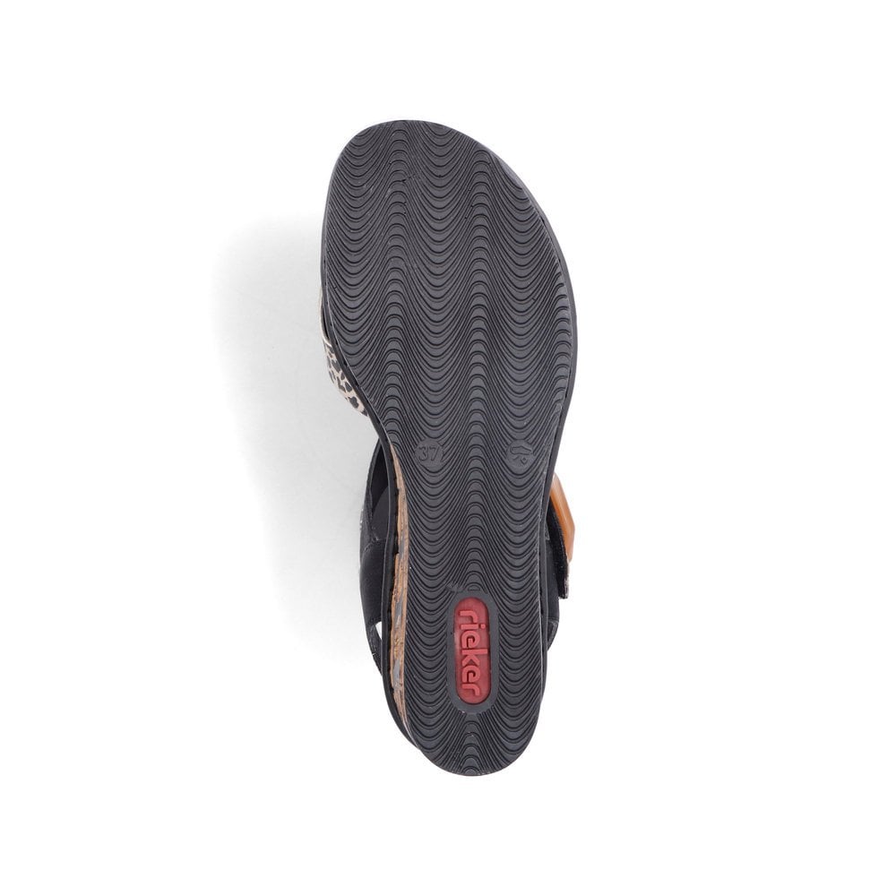 Rieker Black/ Animal Wedged Sandals 68176 - Black