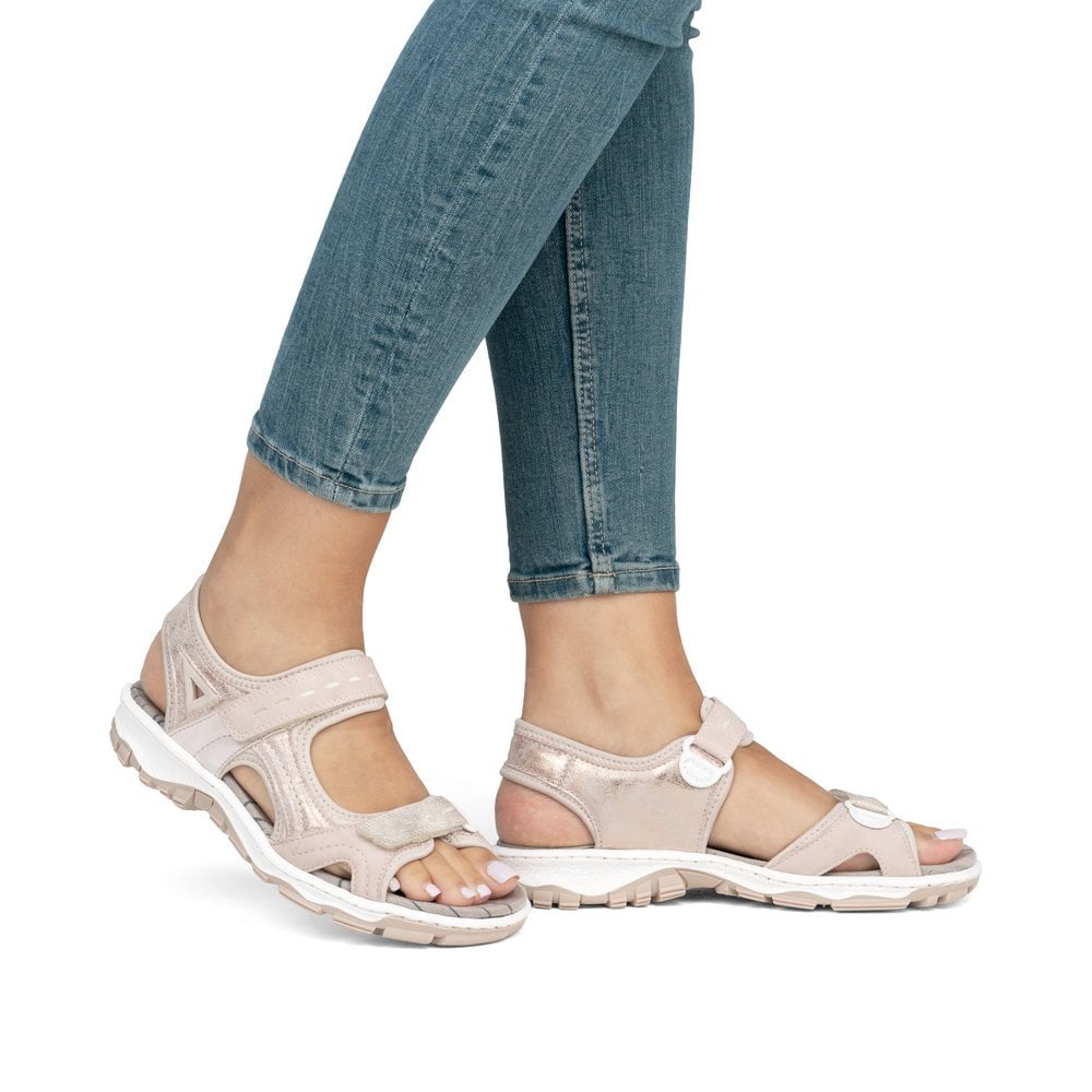 Rieker 68866 Hook & Loop Walking Sandals - Rose Pink