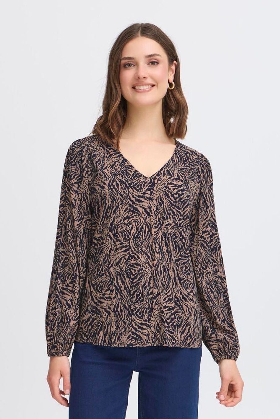Fransa Justini Long Sleeve Blouse - Navy