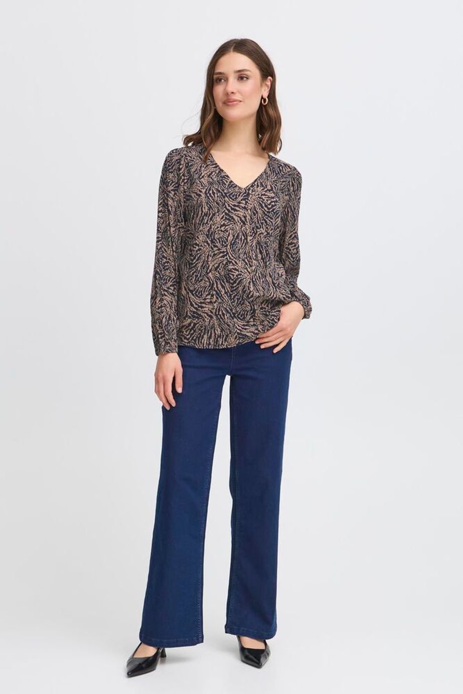Fransa Justini Long Sleeve Blouse - Navy