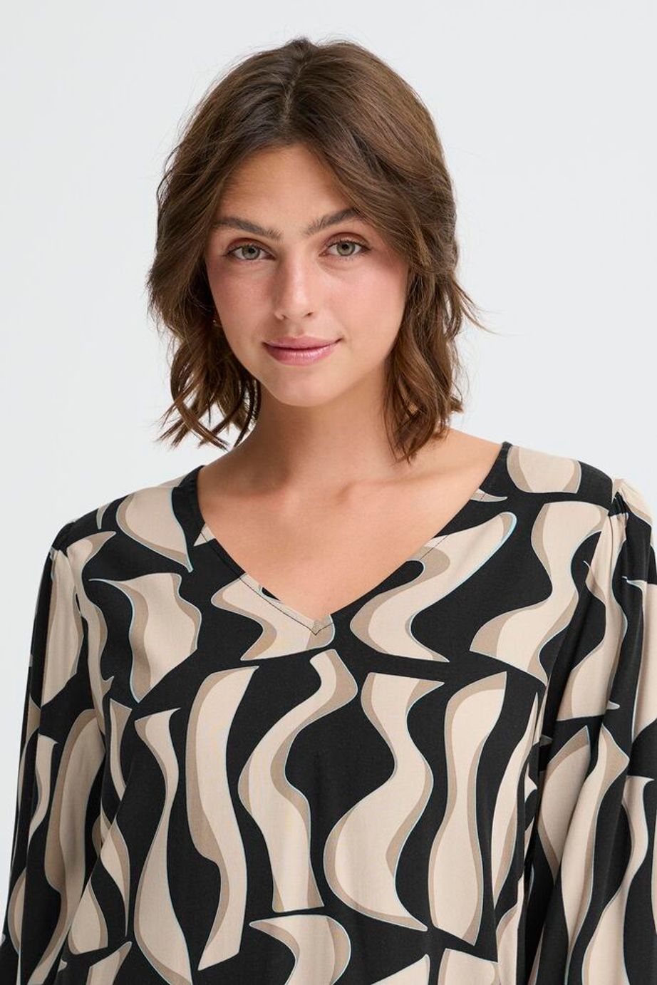 Fransa Justini Long Sleeve Blouse - Black Swirl
