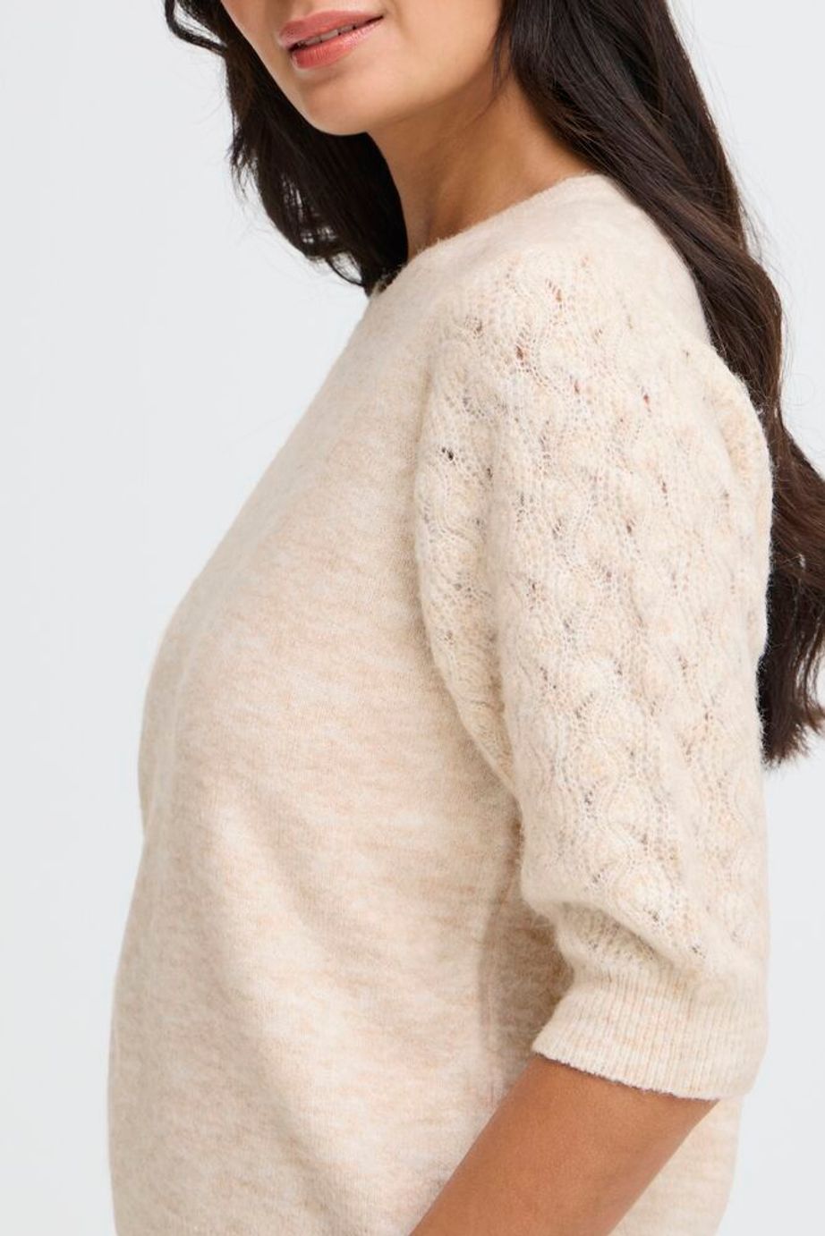 Fransa Kanva Half Sleeve Pullover - Cream