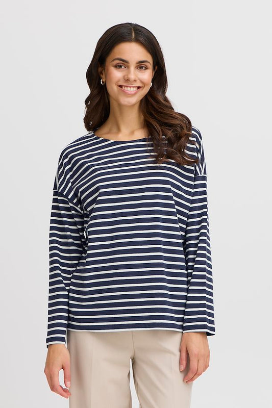 Fransa Siva Long Sleeve Top - Navy