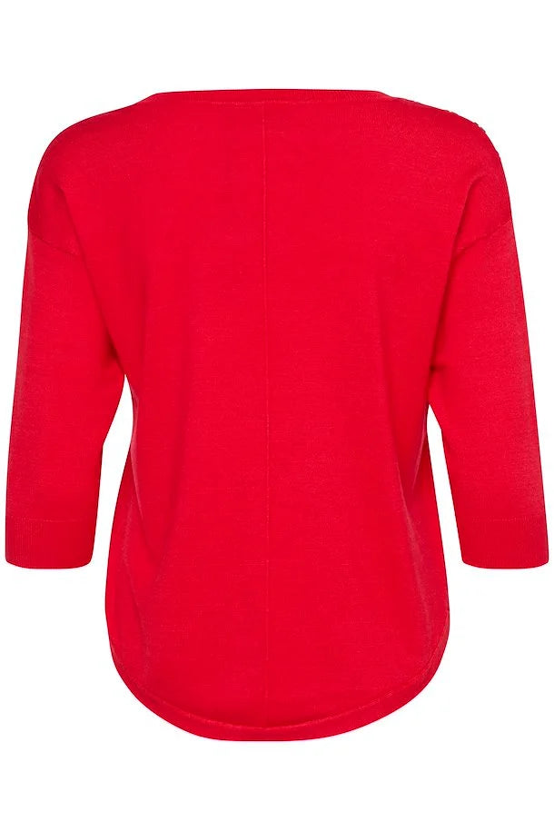 Fransa Basic Button Sweater - Red