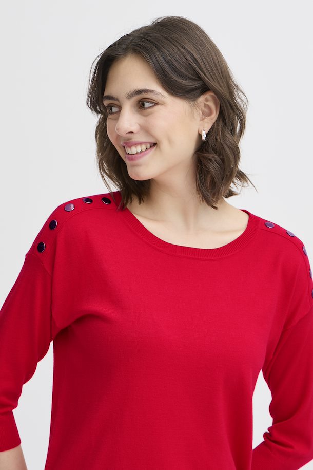 Fransa Basic Button Sweater - Red