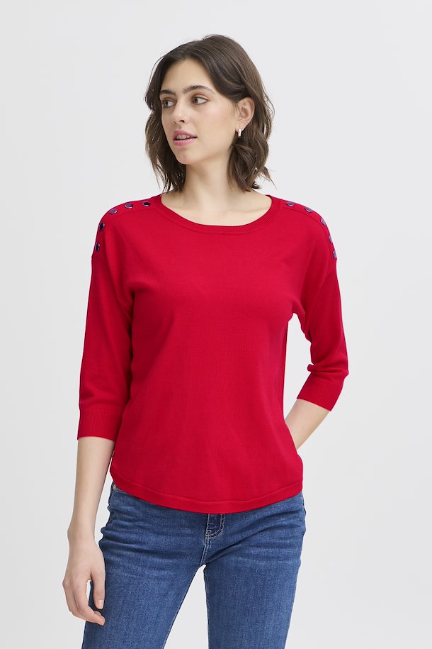 Fransa Basic Button Sweater - Red