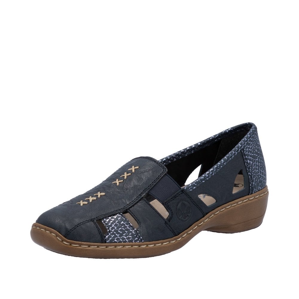 Rieker 41385 Ladies Elasticated Leather Shoes - Navy