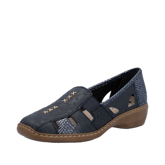 Rieker 41385 Ladies Elasticated Leather Shoes - Navy