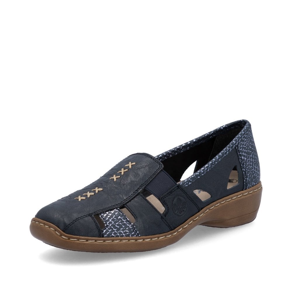 Rieker 41385 Ladies Elasticated Leather Shoes - Navy