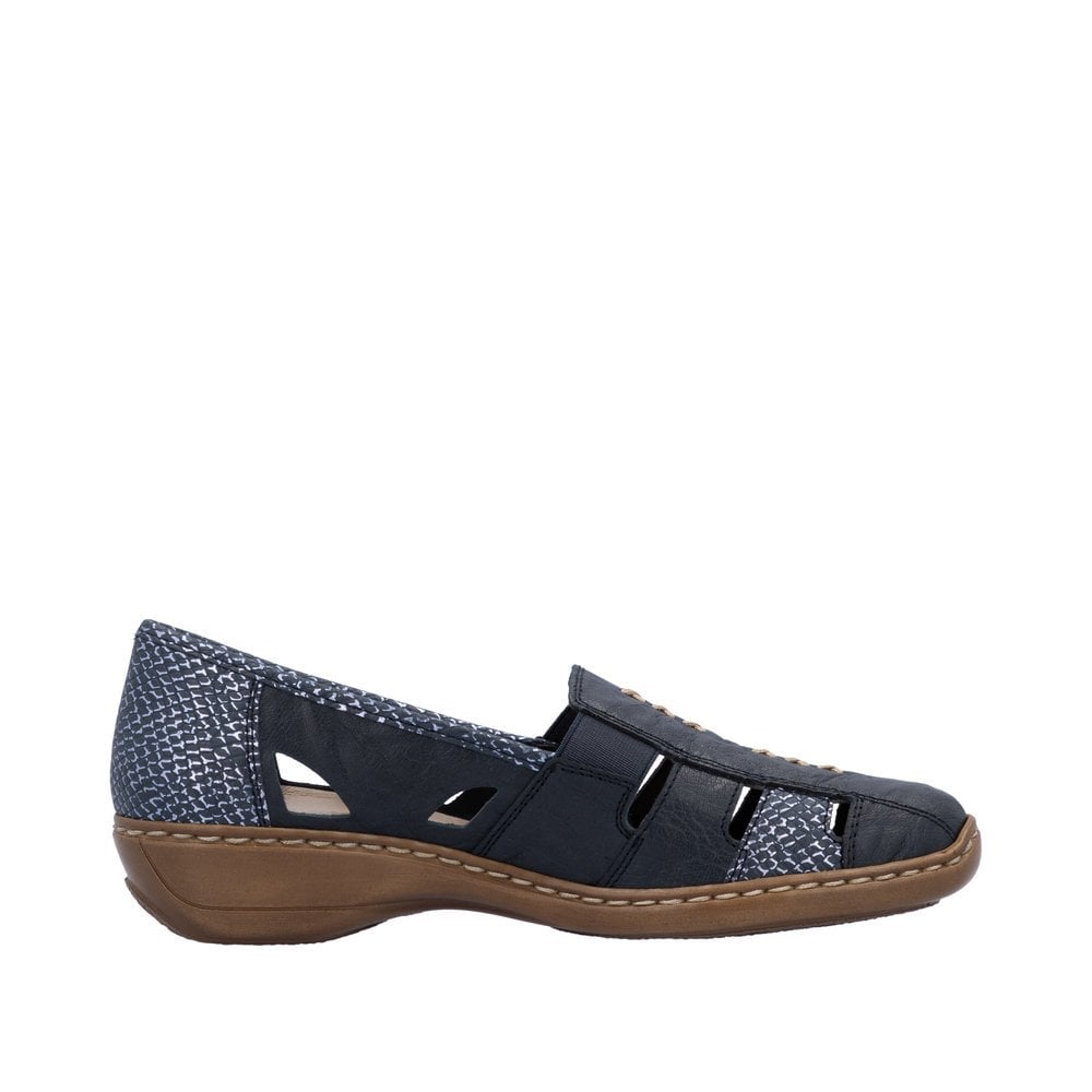 Rieker 41385 Ladies Elasticated Leather Shoes - Navy