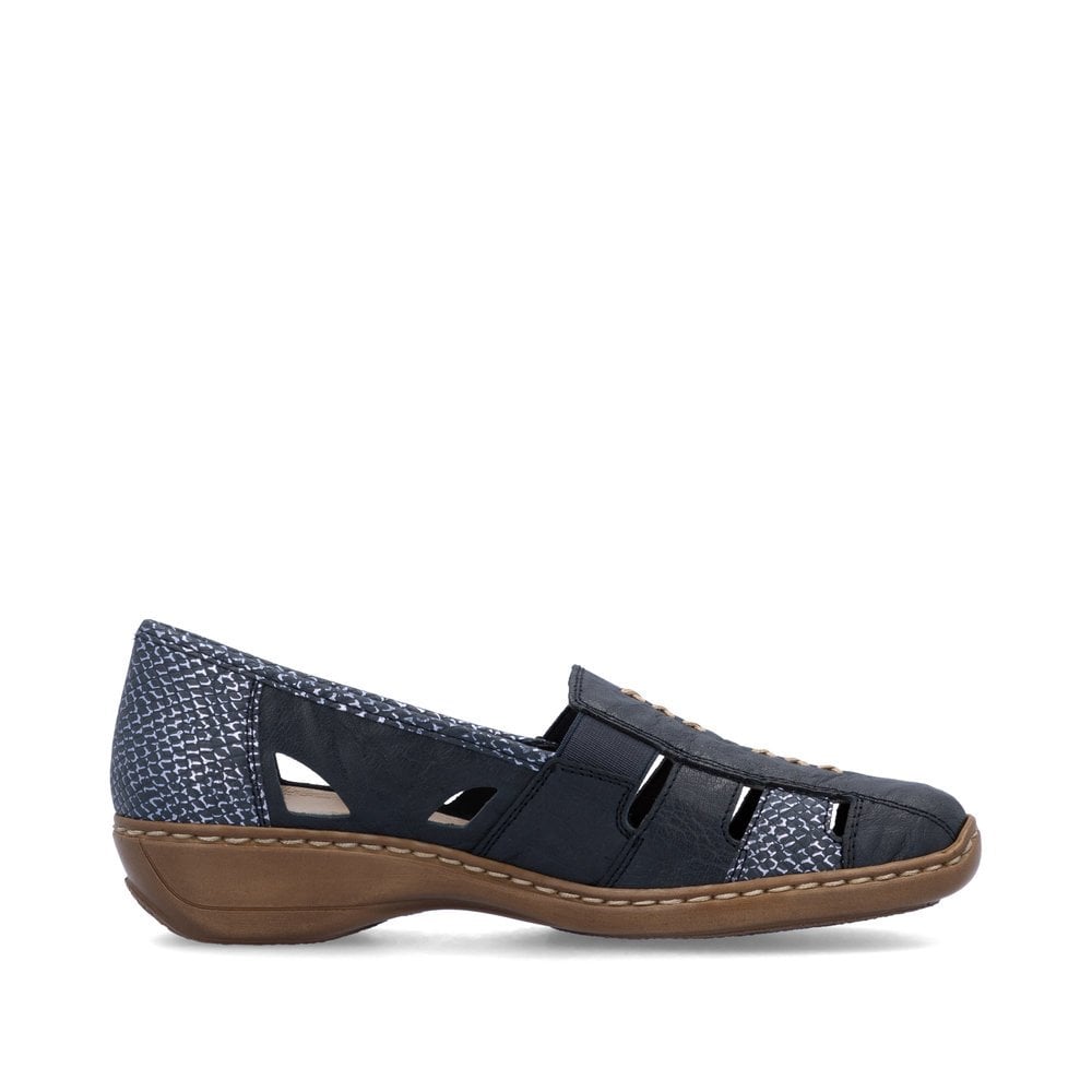 Rieker 41385 Ladies Elasticated Leather Shoes - Navy