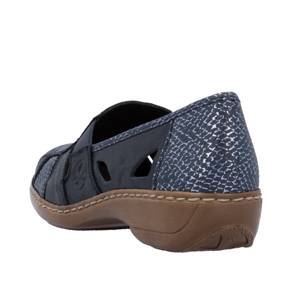 Rieker 41385 Ladies Elasticated Leather Shoes - Navy