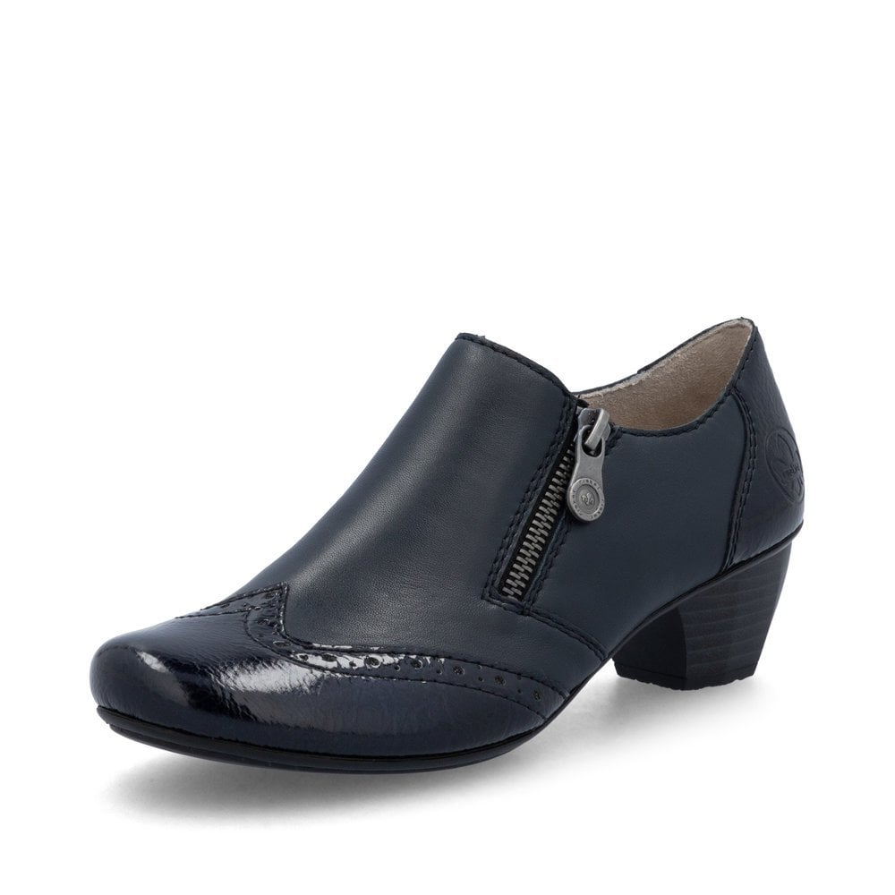 Rieker 41757 Ladies Leather Zipped Shoes - Navy
