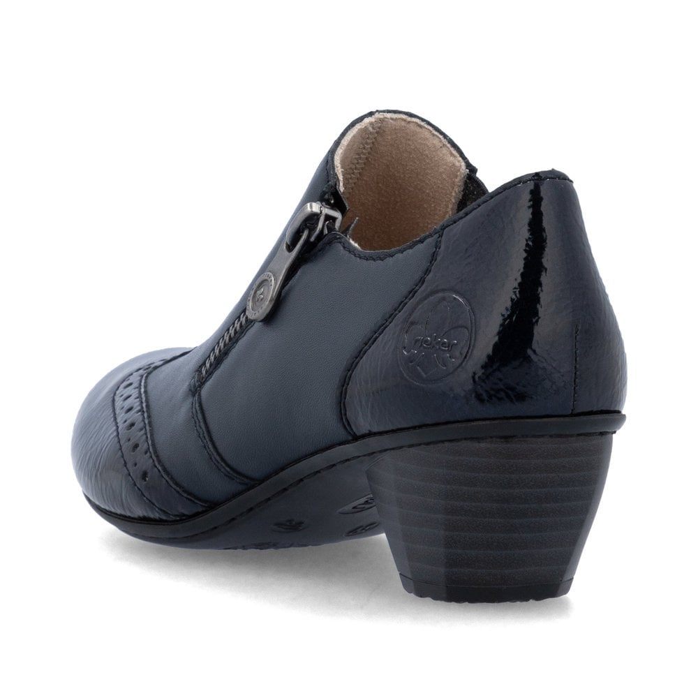 Rieker 41757 Ladies Leather Zipped Shoes - Navy