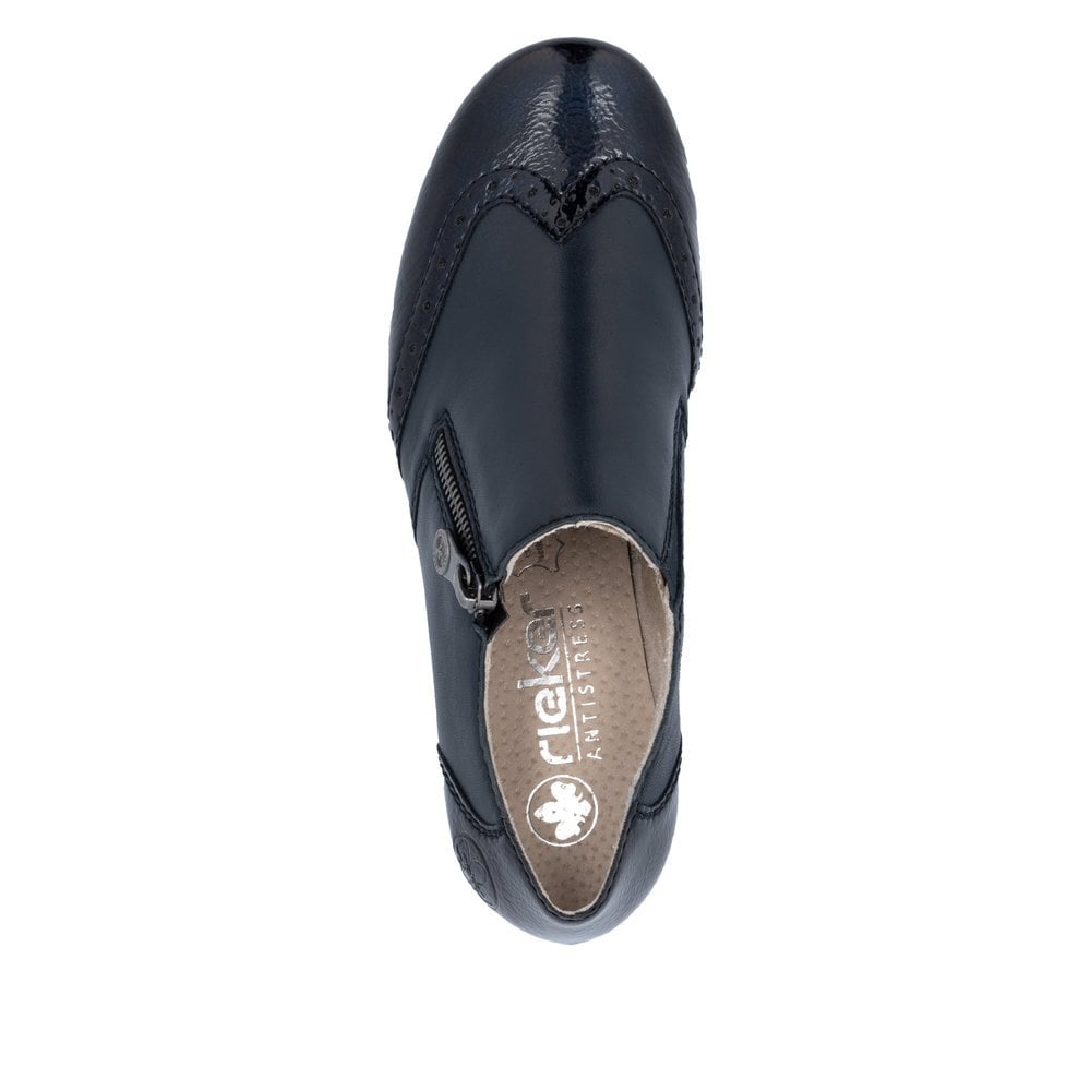 Rieker 41757 Ladies Leather Zipped Shoes - Navy