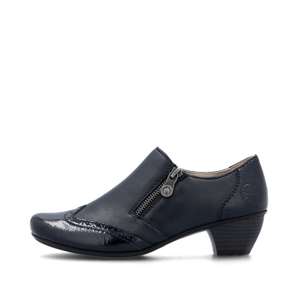 Rieker 41757 Ladies Leather Zipped Shoes - Navy
