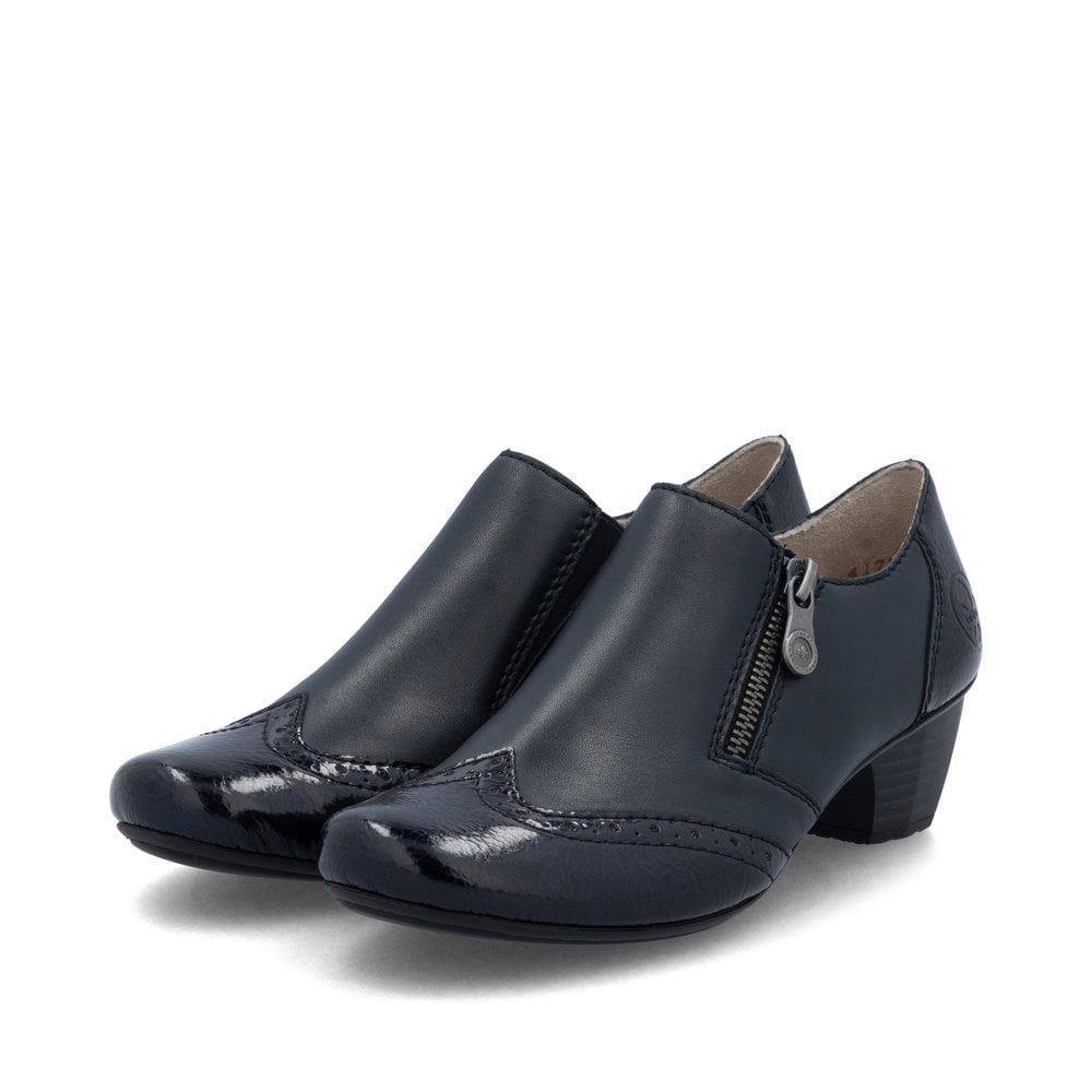 Rieker 41757 Ladies Leather Zipped Shoes - Navy