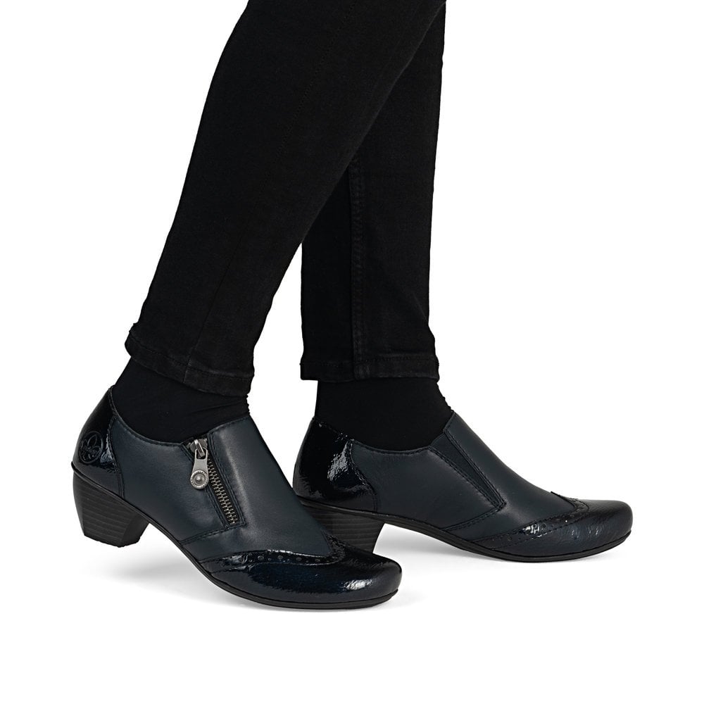 Rieker 41757 Ladies Leather Zipped Shoes - Navy