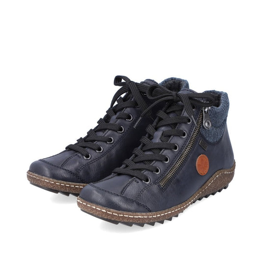 Rieker L7514 Boots with Laces & Zipper -  Navy