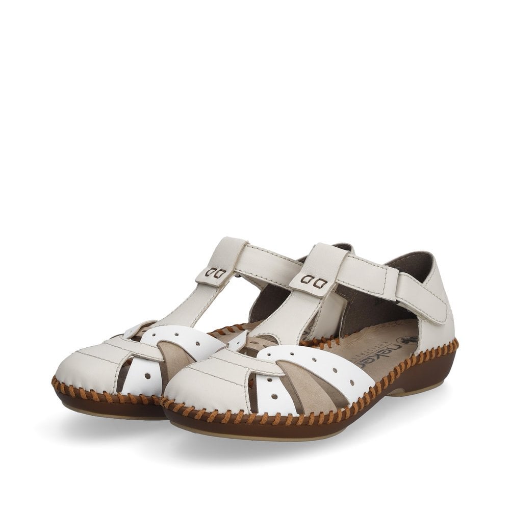 Rieker Leather Cut Out Shoes M1655 - Beige