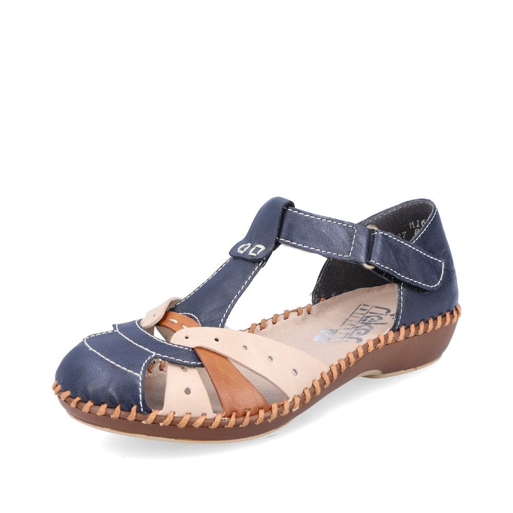 Rieker M1655 Ladies Leather Shoes - Navy/ Beige Mix