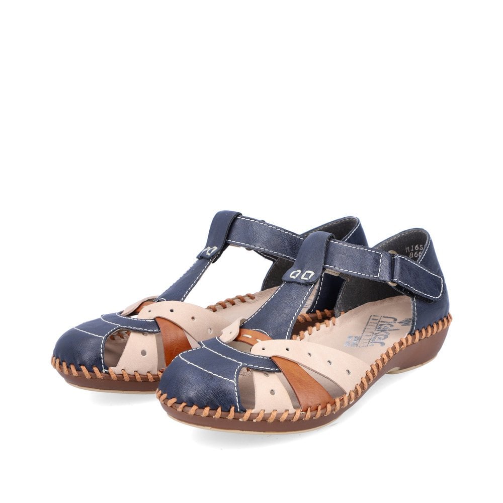 Rieker M1655 Ladies Leather Shoes - Navy/ Beige Mix