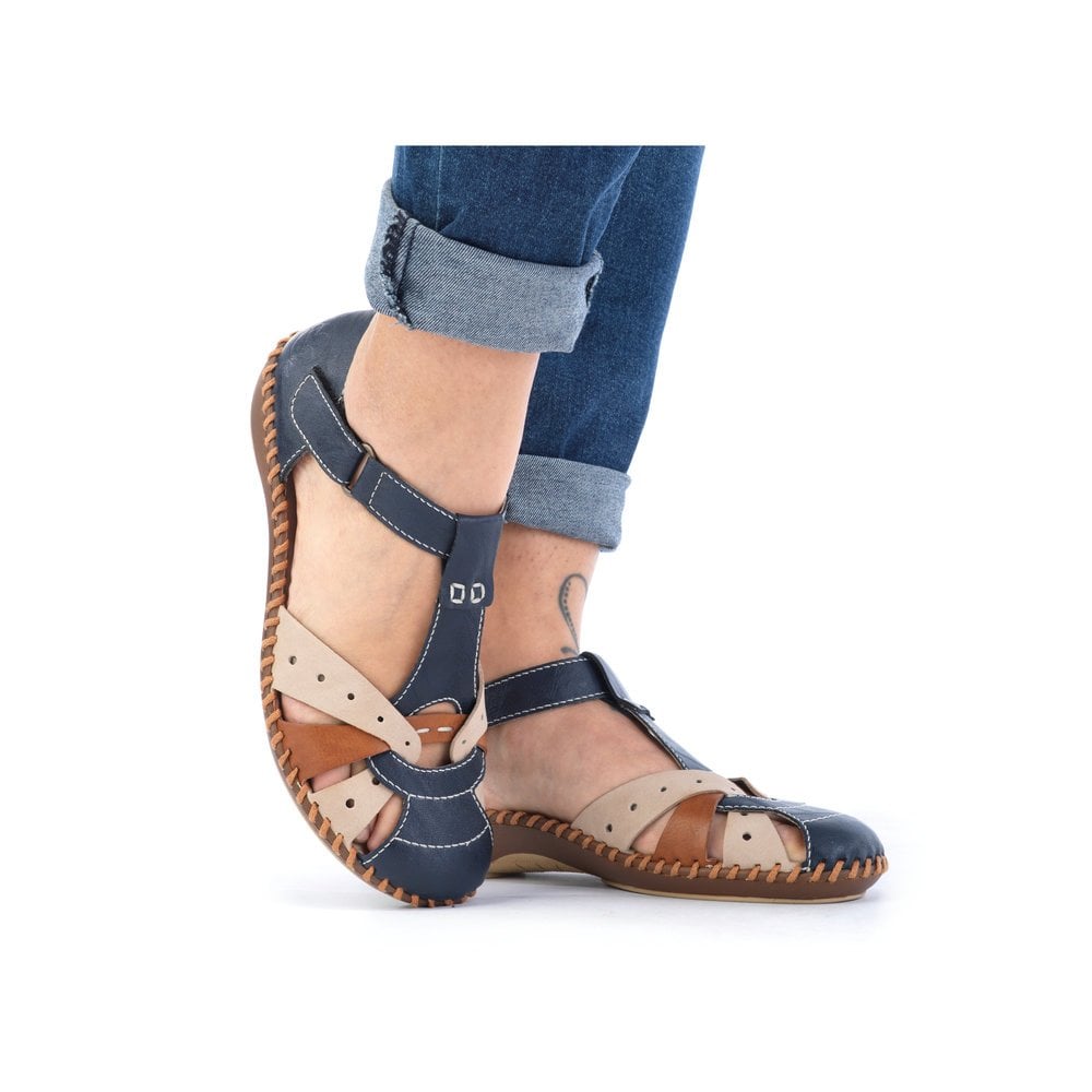 Rieker M1655 Ladies Leather Shoes - Navy/ Beige Mix