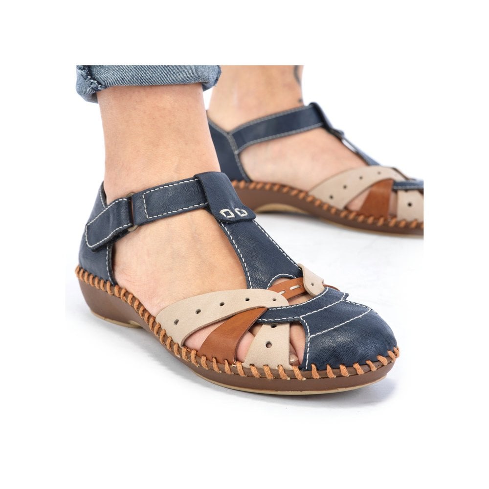 Rieker M1655 Ladies Leather Shoes - Navy/ Beige Mix