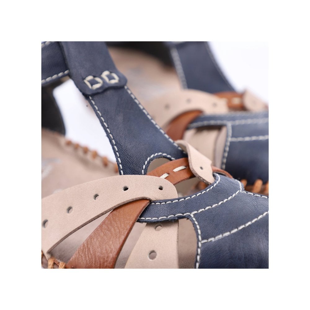 Rieker M1655 Ladies Leather Shoes - Navy/ Beige Mix