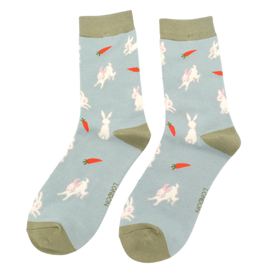 Miss Sparrow Bamboo Bunnies and Carrots Socks - Duck Egg
