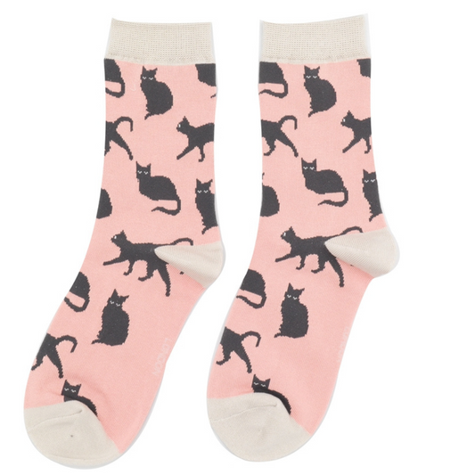 Miss Sparrow Bamboo Cute Cats Socks - Pink